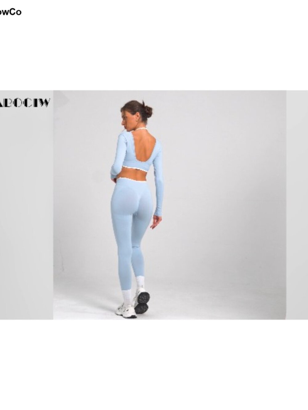 Seamless Long Sleeve Crop Top & Scrunch Leggings 2 Piece Workout Set - Picture 6 of 6